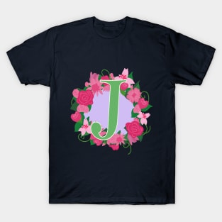 Monogram J, Personalized Floral InitiaI T-Shirt